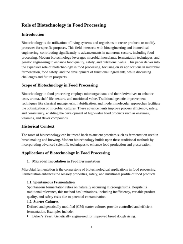 Role of Biotechnology in Food Processing | PDF
