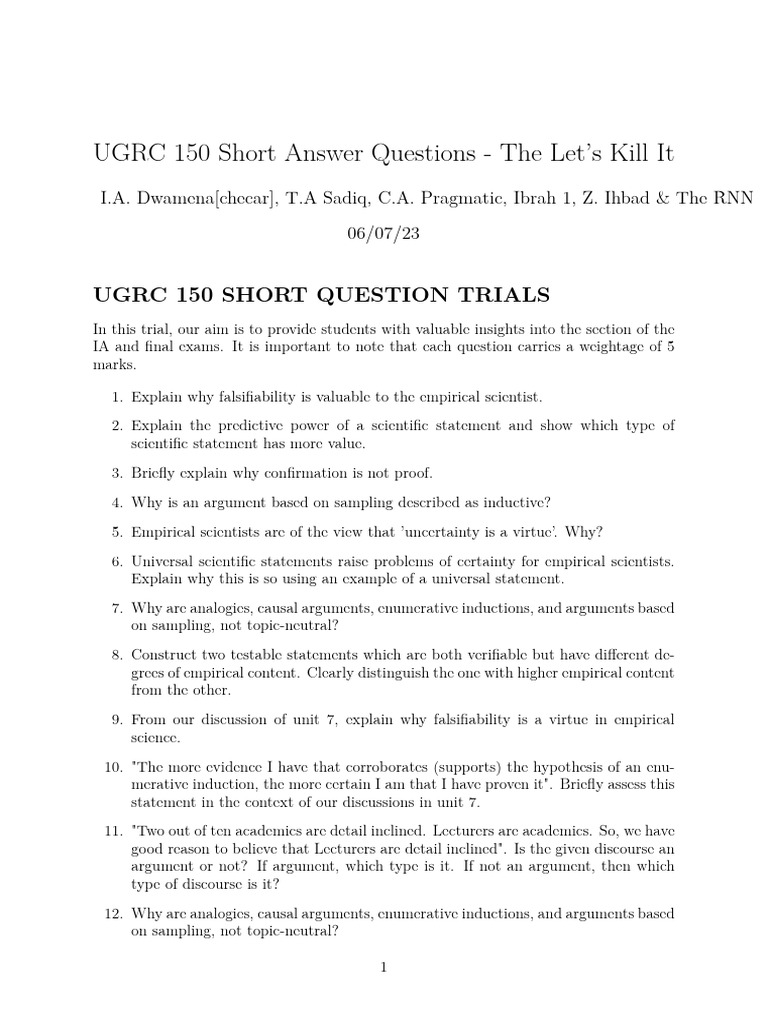 Short Form (Questions) | PDF