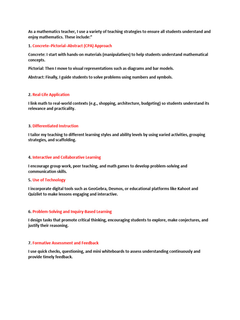 STRATEGIES Mathematics Teacher | PDF