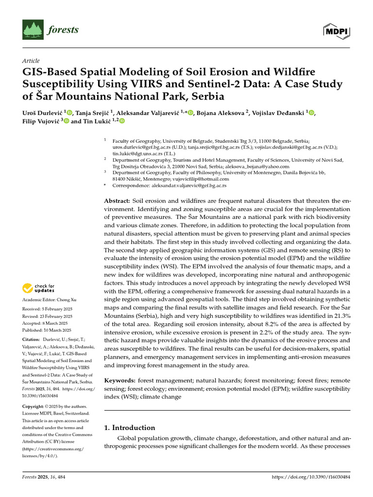 GIS-Based Spatial Modeling of Soil Erosion and Wildfire Susceptibility ...
