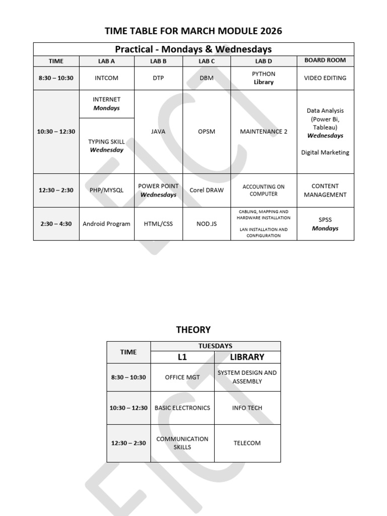 March Module Time Table | PDF
