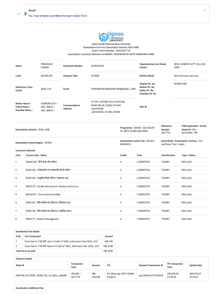 You Have Already Submitted The Examination Form.: Great! | PDF