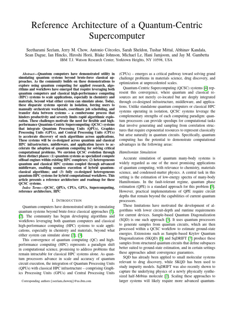Reference Architecture of A Quantum-Centric Supercomputer | PDF