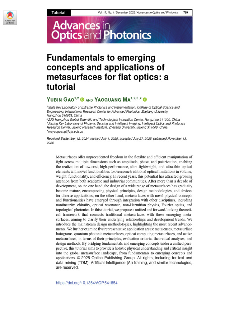 Fundamentals To Emerging Concepts in Flat Optics | PDF | Metamaterial ...