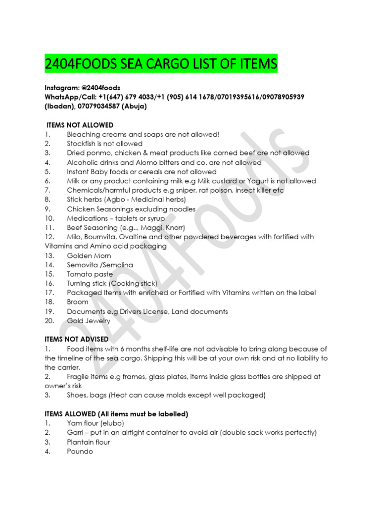 Sea Cargo List of Items Feb 2026 | PDF | Cooking | Cuisine