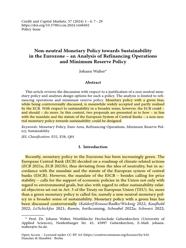 Non Neutral Monetary Policy Towards Sustainability | PDF | European ...