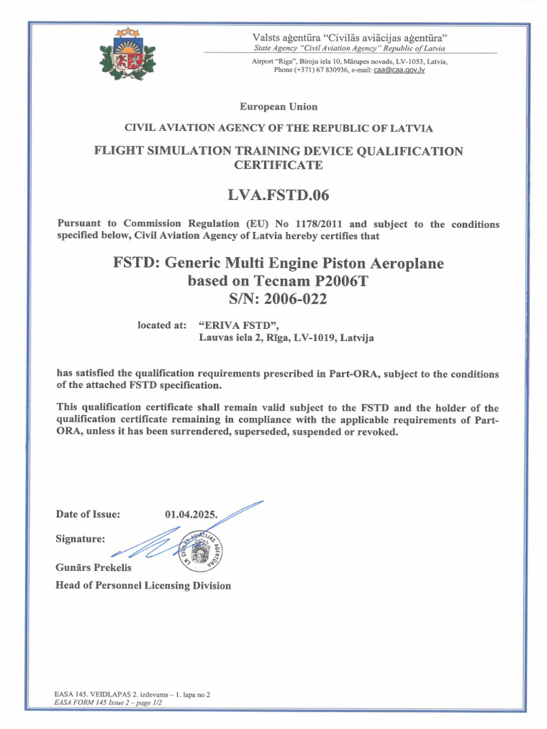 LVA - fstd.06 Qualification Certificate - 01.04.2025 | PDF