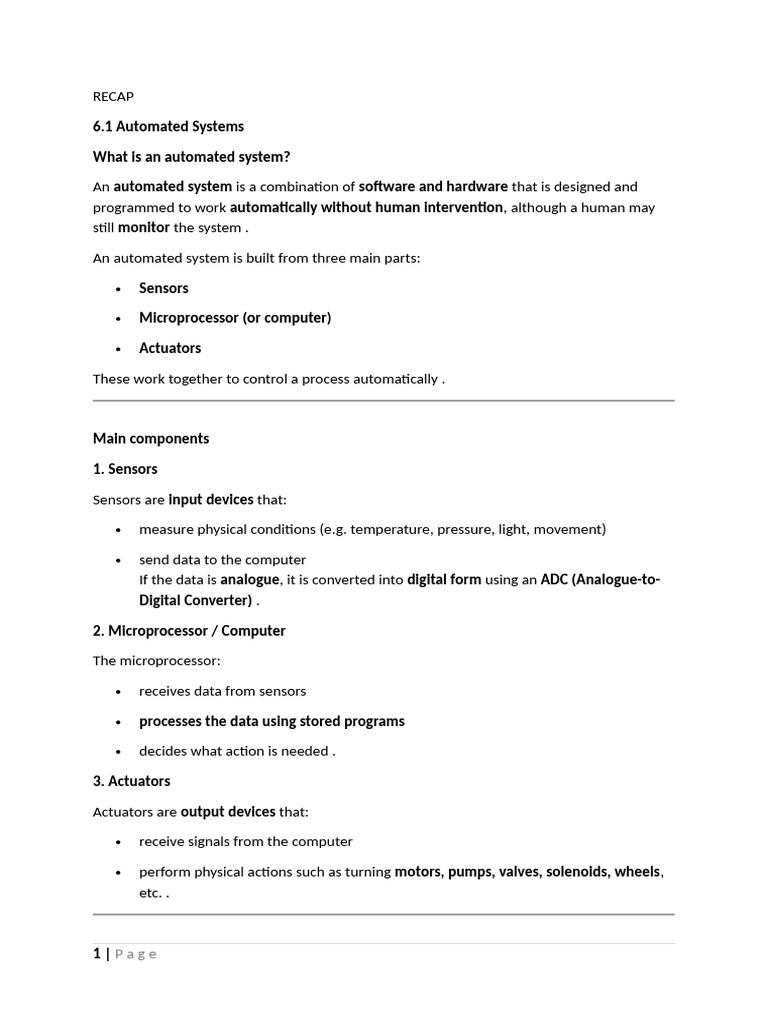 6.1 Automated Systems Summary | PDF | Automation | Sensor