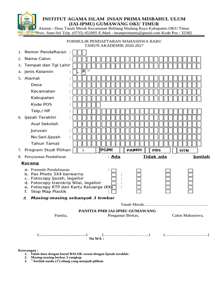 Formulir PMB 2026 | PDF