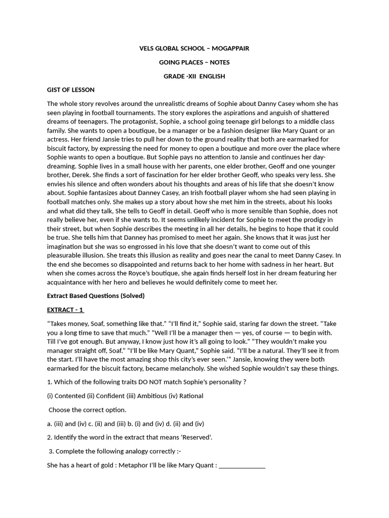 Going Places - Gr-12 Notes | PDF | Dream | Reality