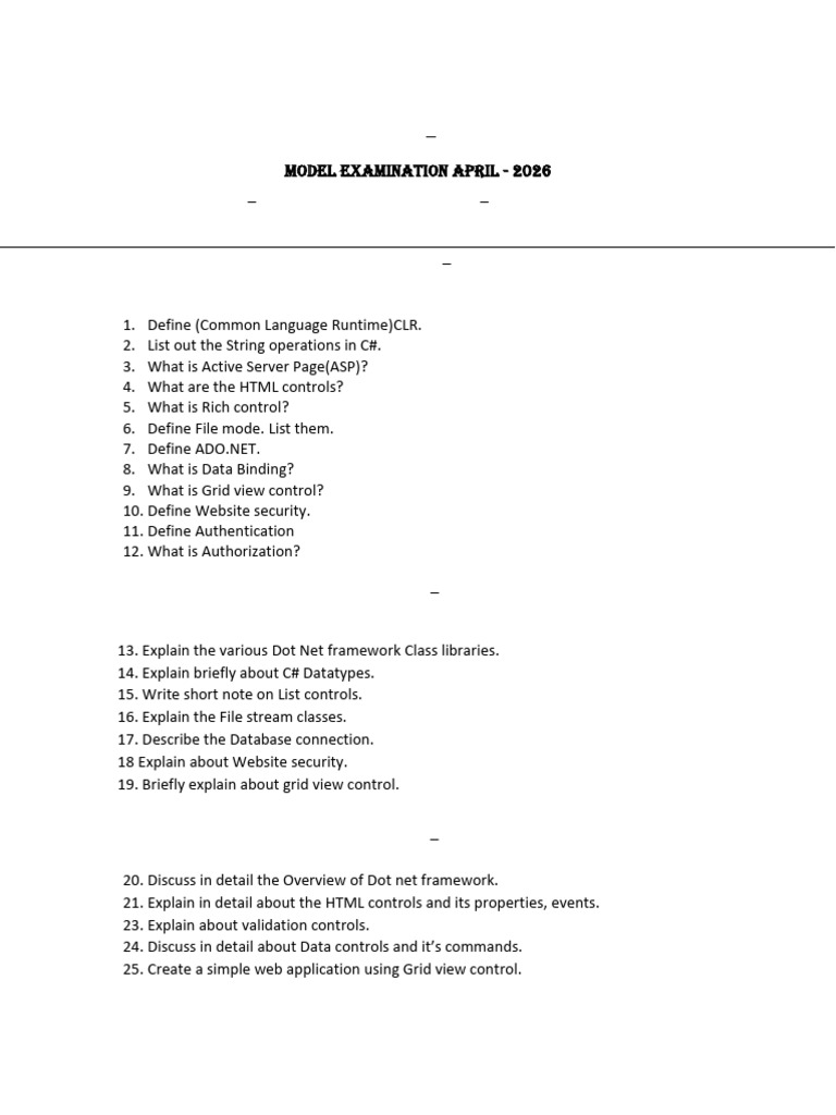 Dot Net Technologies Model Exam Question Paper (120 Copies) | PDF