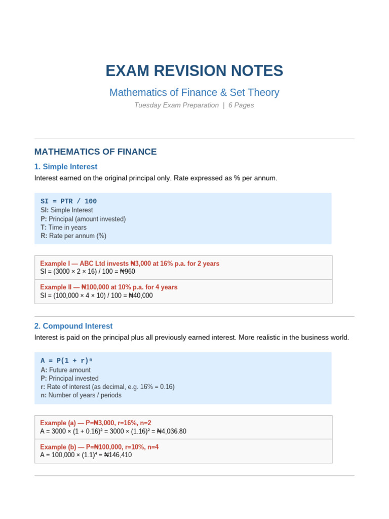 Revision Notes | PDF | Present Value | Intersection (Set Theory)