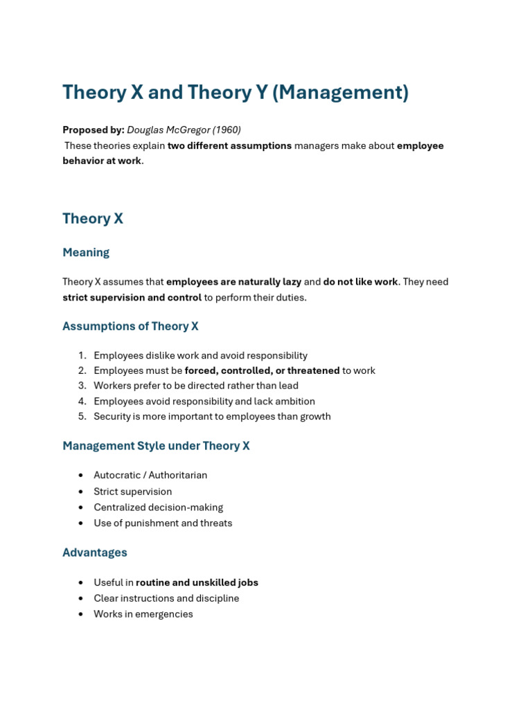 Theory X and Theory Y (Management) | PDF | Job Satisfaction | Motivational