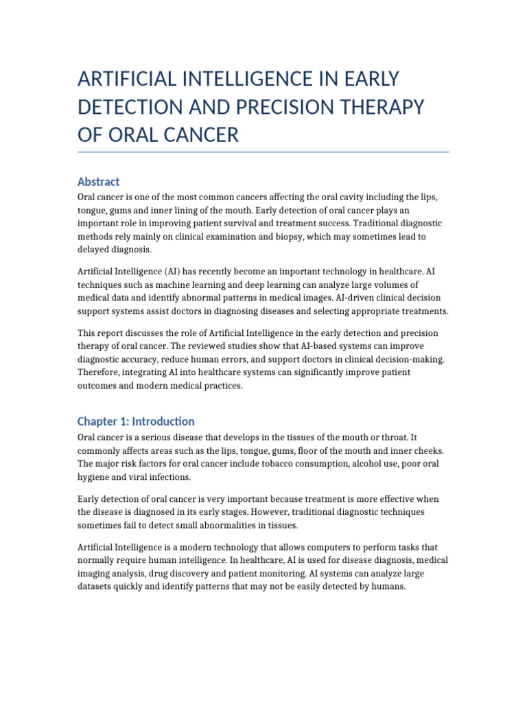 AI Oral Cancer Full Report | PDF | Medical Diagnosis | Artificial ...