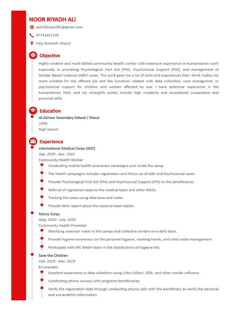 ##Noor Riyadh Ali - CV - OLD | PDF | Health Care