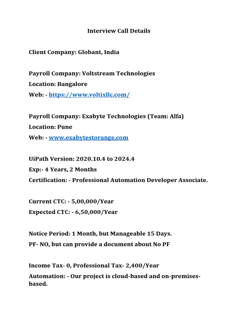 Call Interview Details | PDF