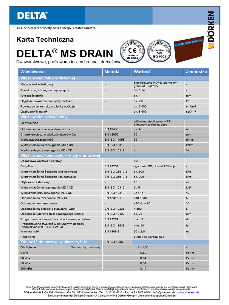 Karta Techniczna DELTA MS DRAIN 1 | PDF