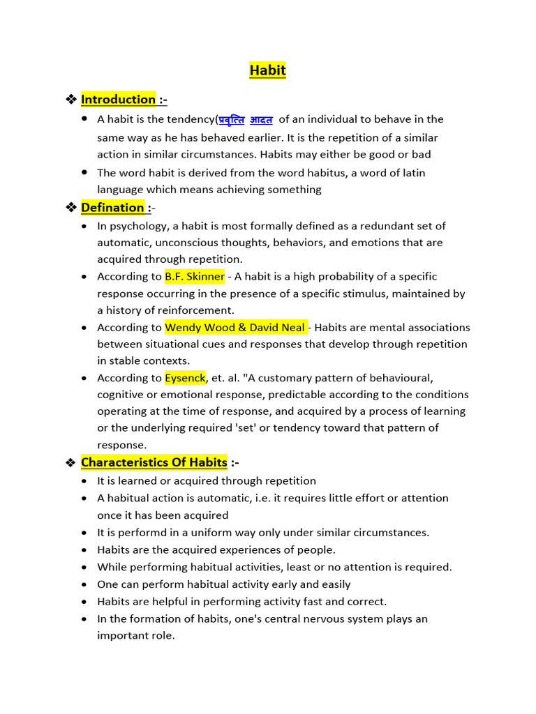 Habit | PDF | Habits | Behavioural Sciences