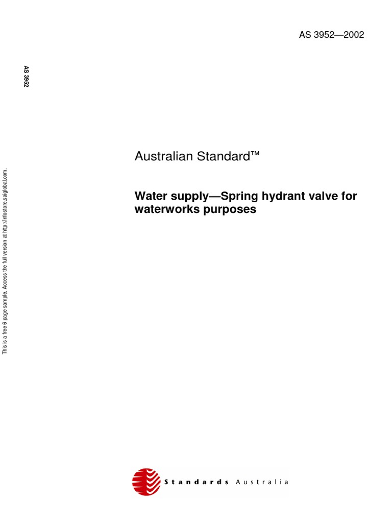 As 3952-2002 Water Supply - Spring Hydrant Valve For Waterworks ...