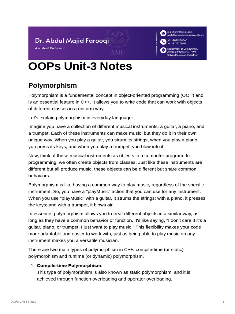 OOPs Unit-3 Notes | PDF