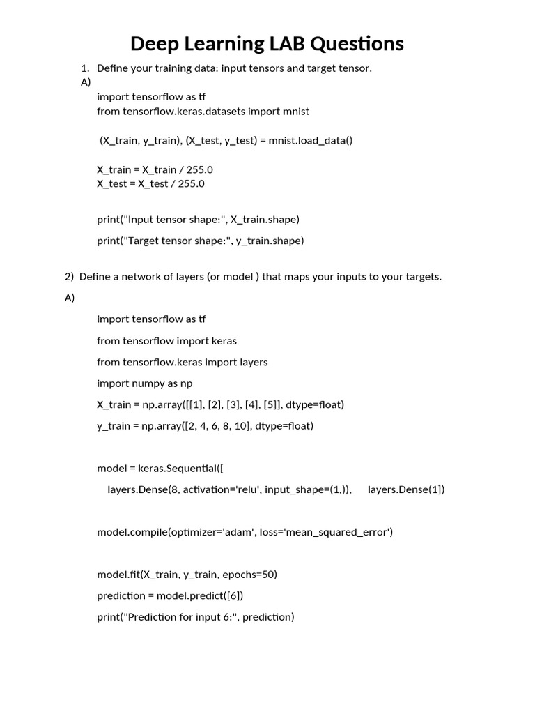 Deep Learning LAB Questions | PDF | Deep Learning | Learning
