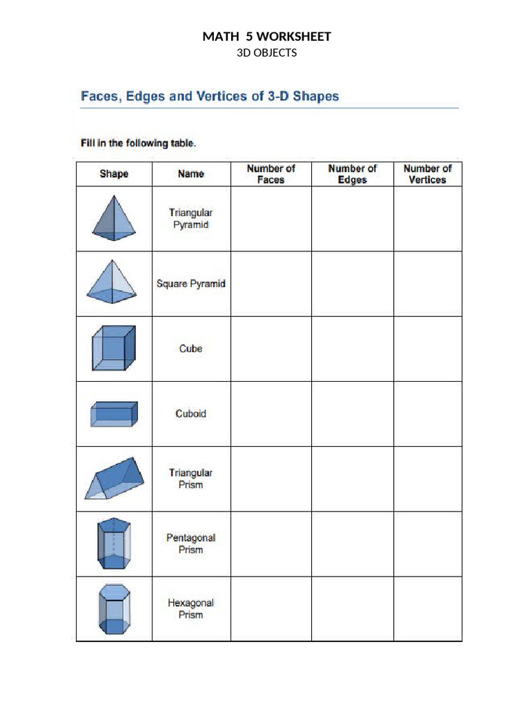 Math 5 Worksheet | PDF