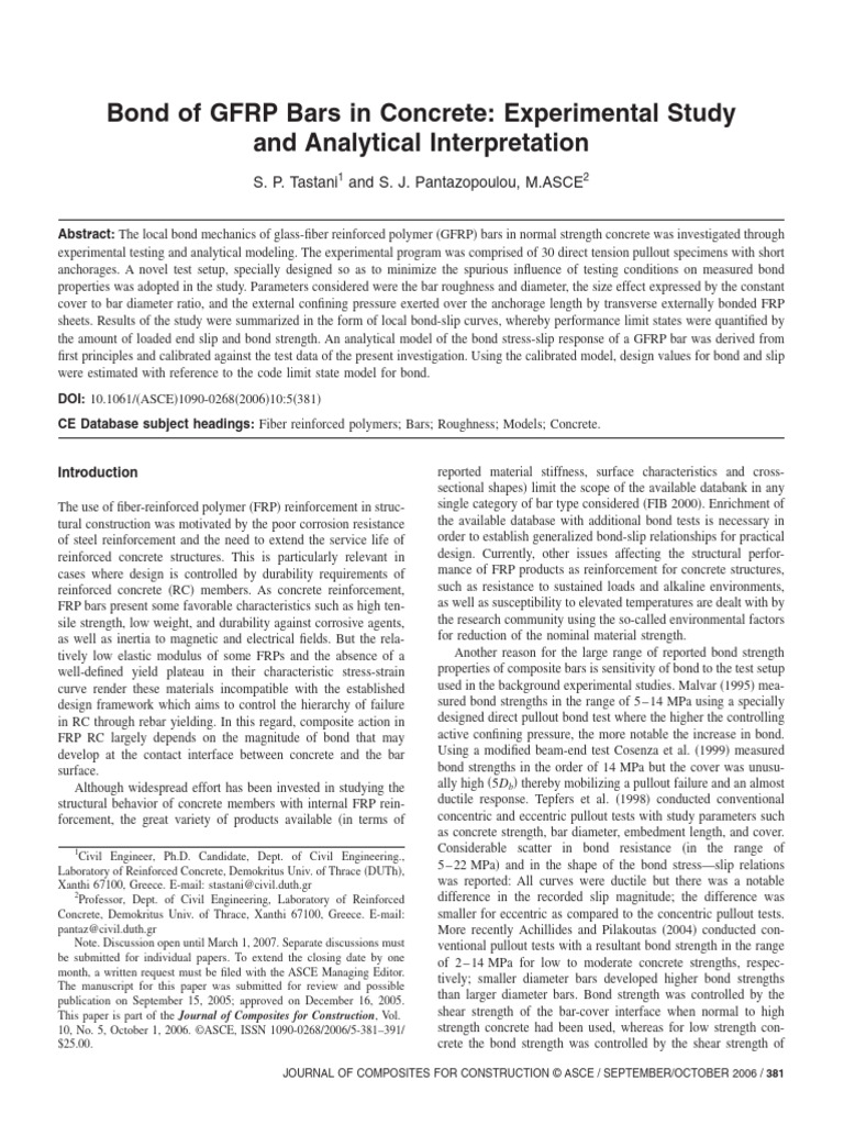 Bond of GFRP Bars in Concrete Experiment | PDF | Strength Of Materials ...