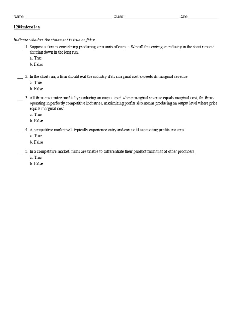 1208 Micro 14 A | PDF | Marginal Cost | Profit (Economics)