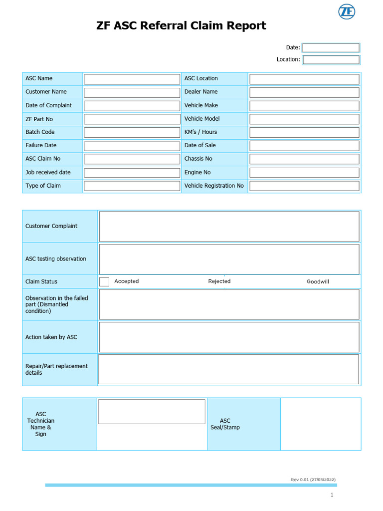 Form ZF ASC Referral Claim Report | PDF