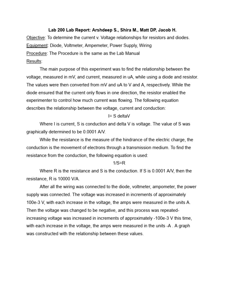 Physics Lab 200 Lab Report | PDF | Voltage | Electrical Resistance And ...