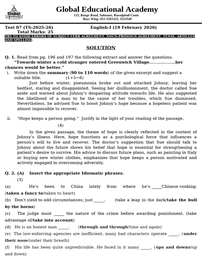 Test 7 - Solution | PDF