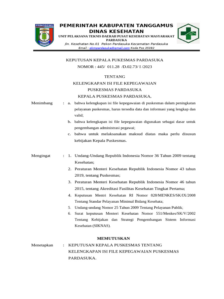 1331 SK Kelengkapan Isi File Kepegawaian | PDF