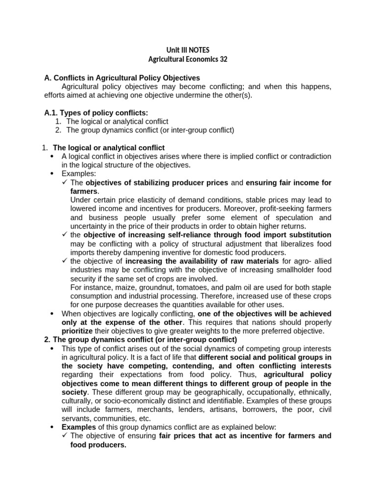 Unit III Notes | PDF | Agriculture | Policy