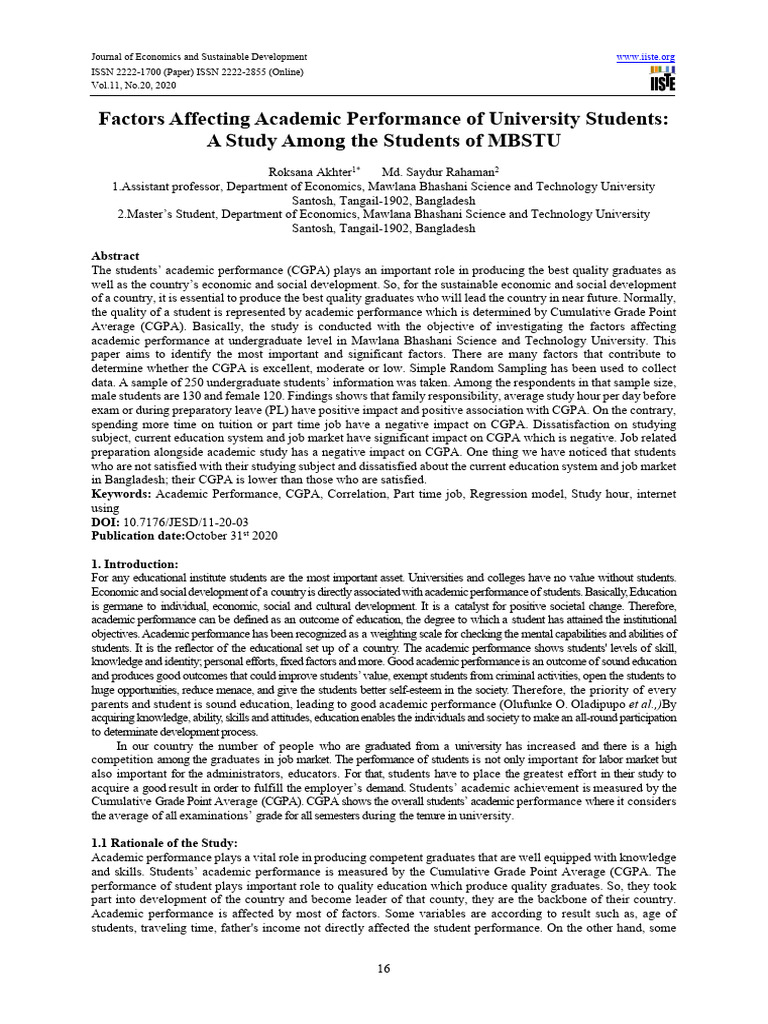 Factors Affecting Academic Performance of University Students | PDF ...