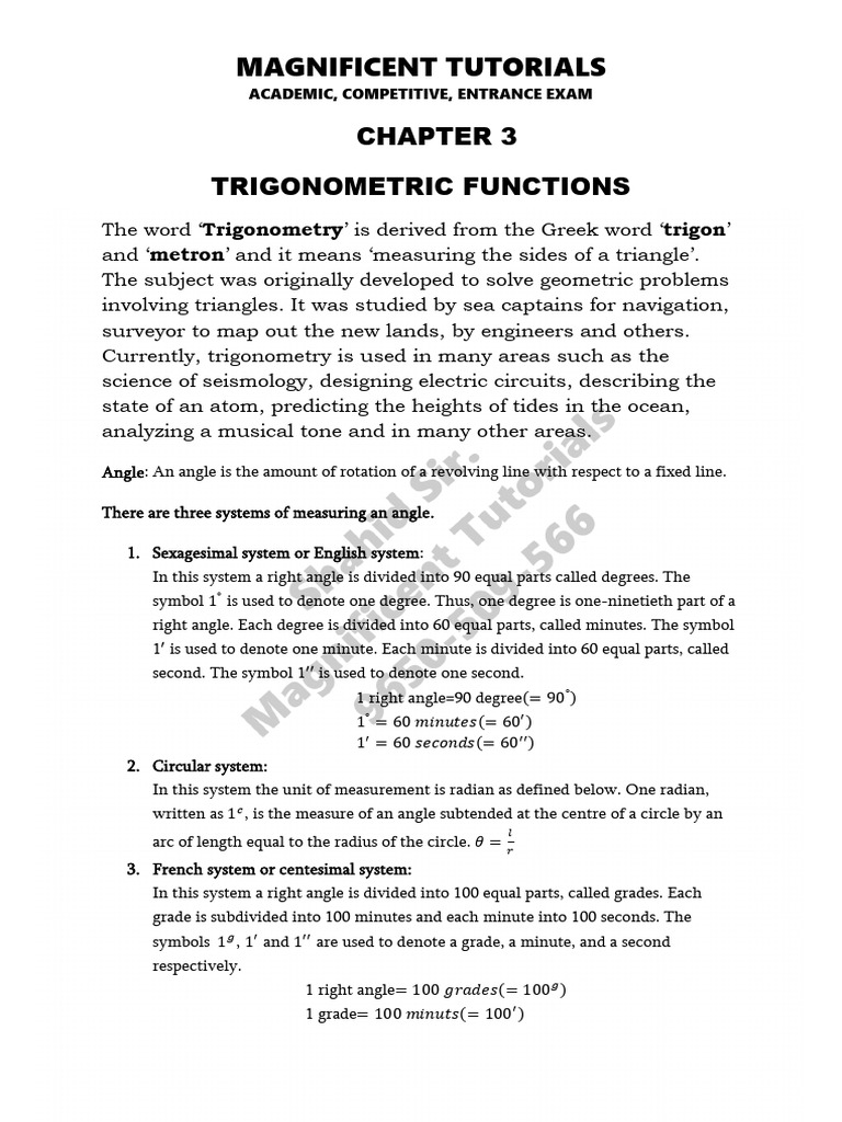 Trigonometric 11th Class | PDF | Angle | Trigonometry