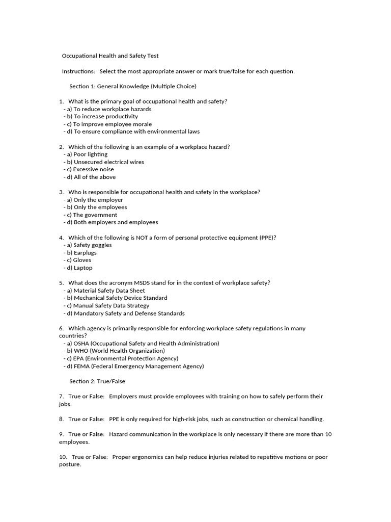 Class Test - 33506028 | PDF | Occupational Safety And Health | Safety