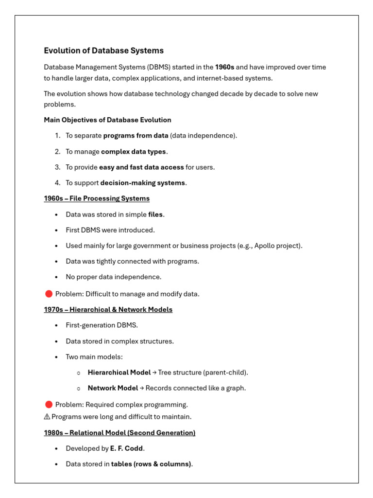 Chapter No 1 Evolution of Database | PDF | Databases | Sql