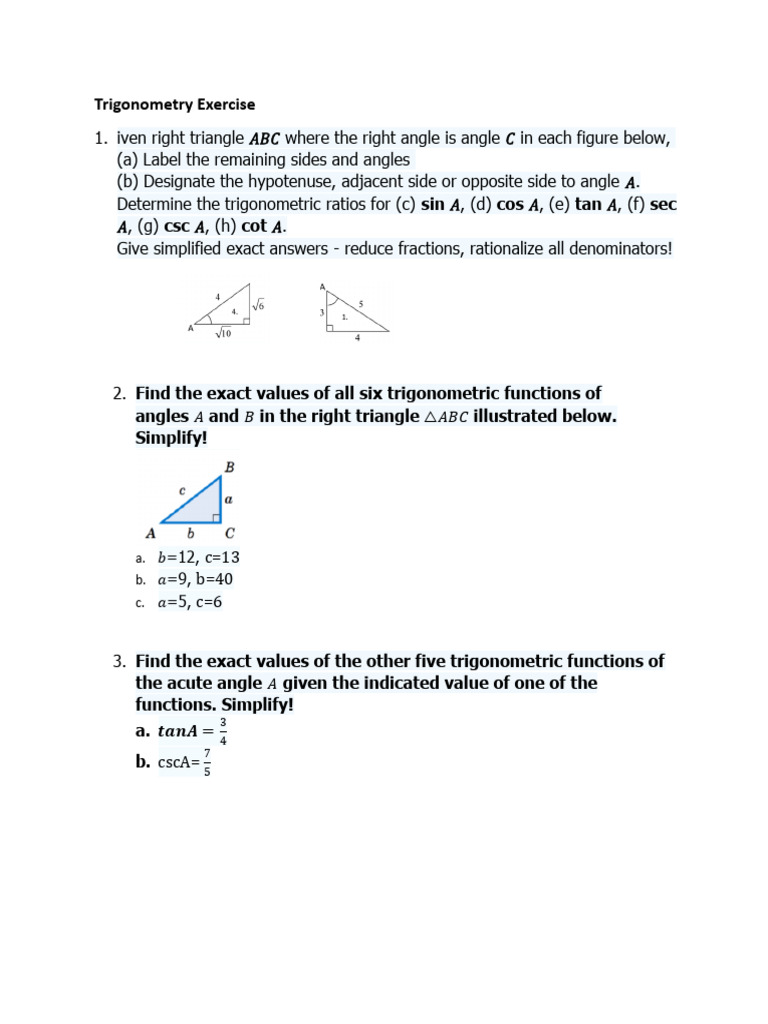 Trigonometry Exercise | PDF