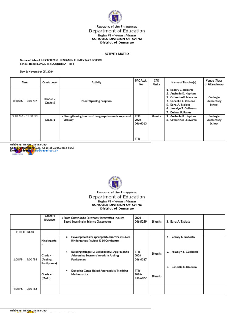 Activity Matrix Neap Inset | PDF | Learning | Pedagogy