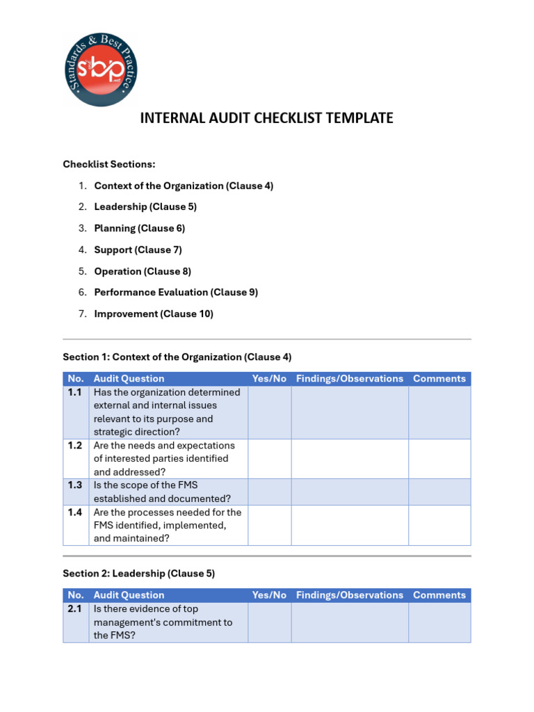 Sample of Audit Checklist Template 2 | PDF | Audit | Internal Audit