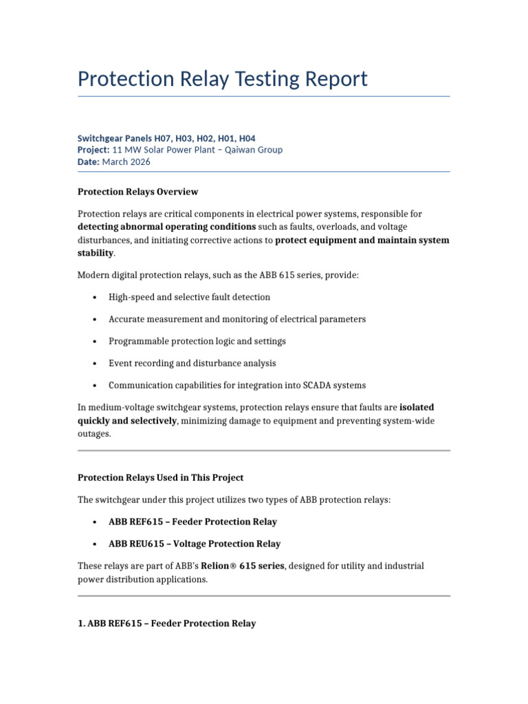 Protection Relay Test Report | PDF | Relay | Electrical Engineering