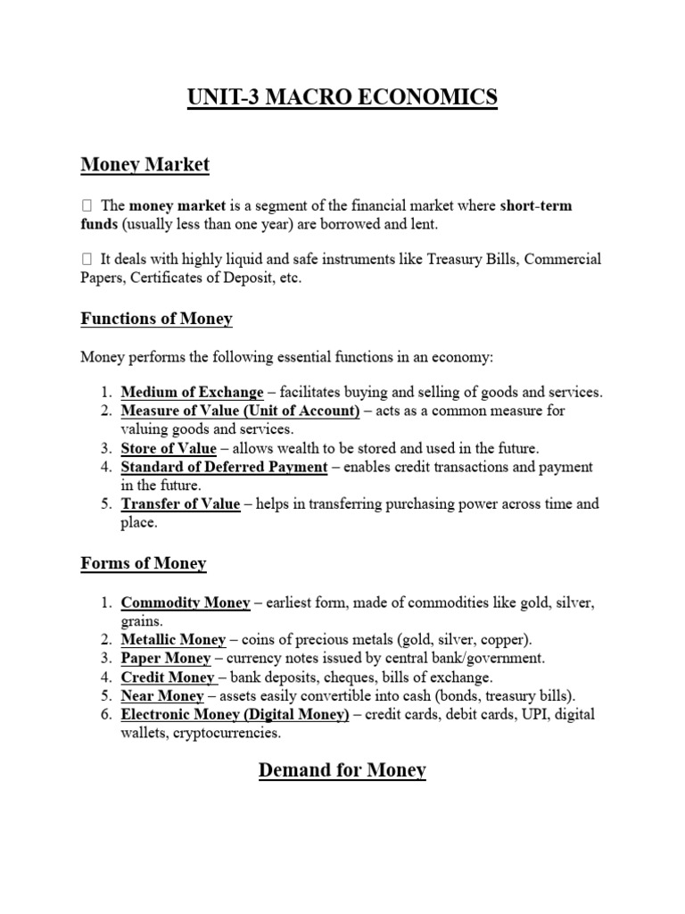 Unit-3 Macro Economics | PDF | Money Supply | Money