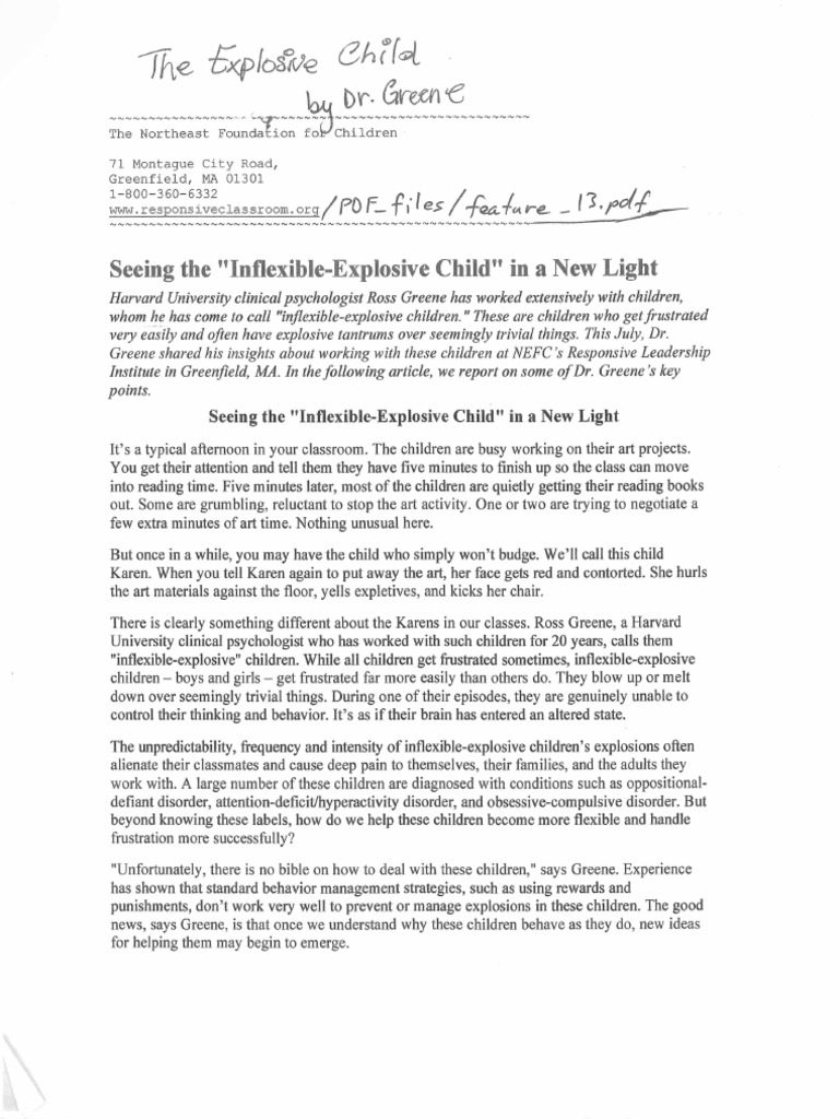 (B) Explosive Child Handout Parents | PDF