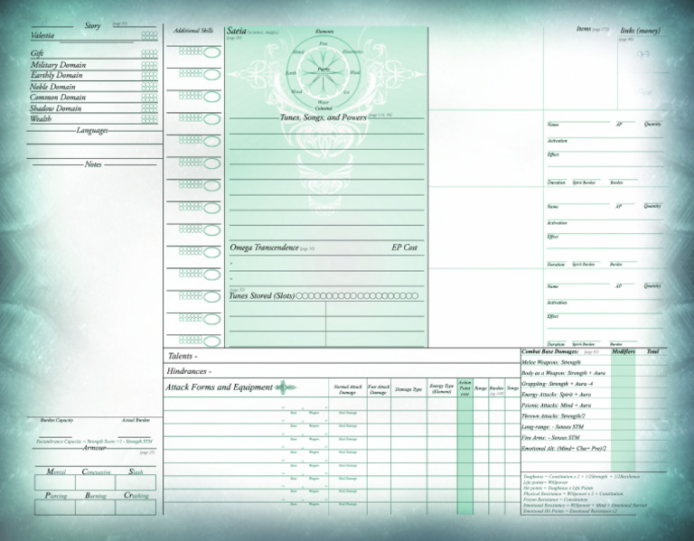 Character Sheet Back | PDF