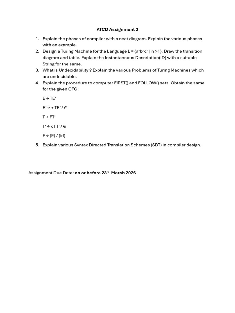 ATCD Assignment 2 March 2026 | PDF