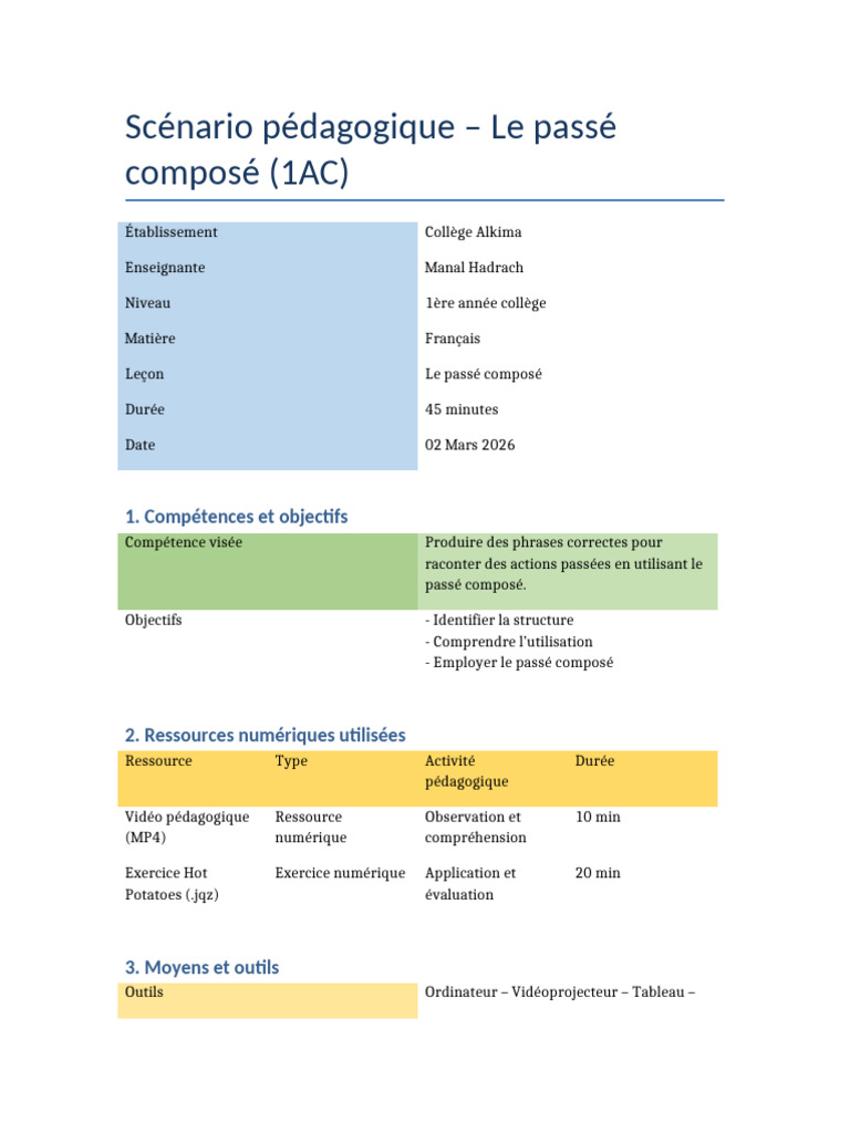 Scenario Pedagogique Couleurs | PDF