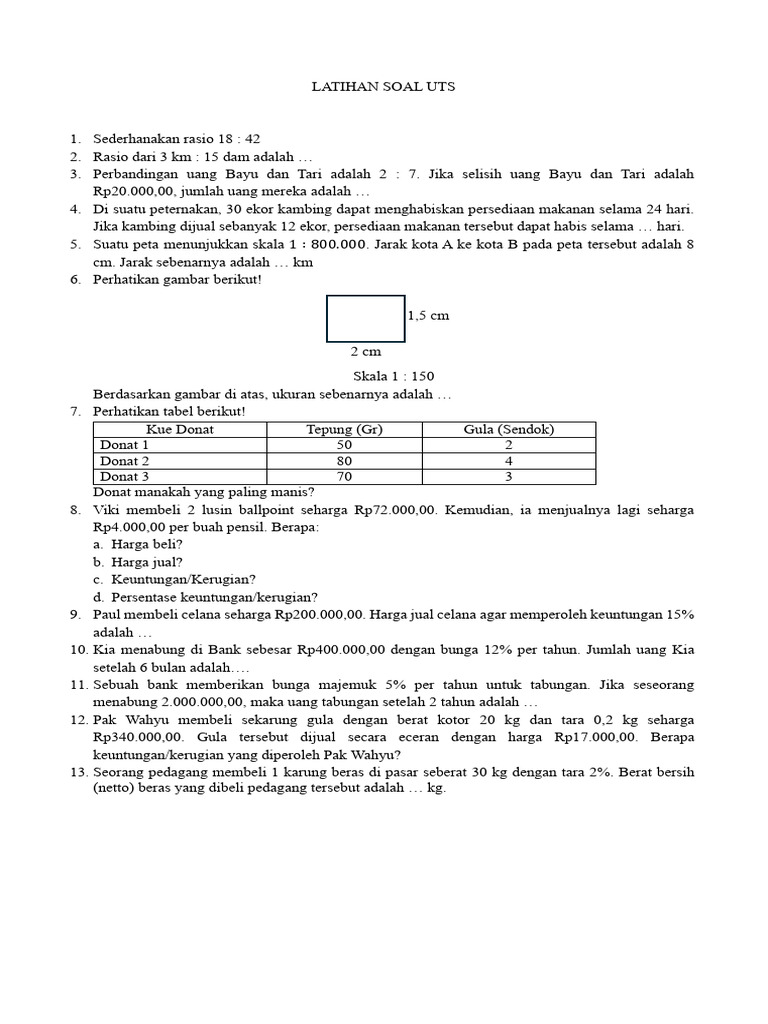 Latihan Soal Uts Mat Kelas 7 | PDF