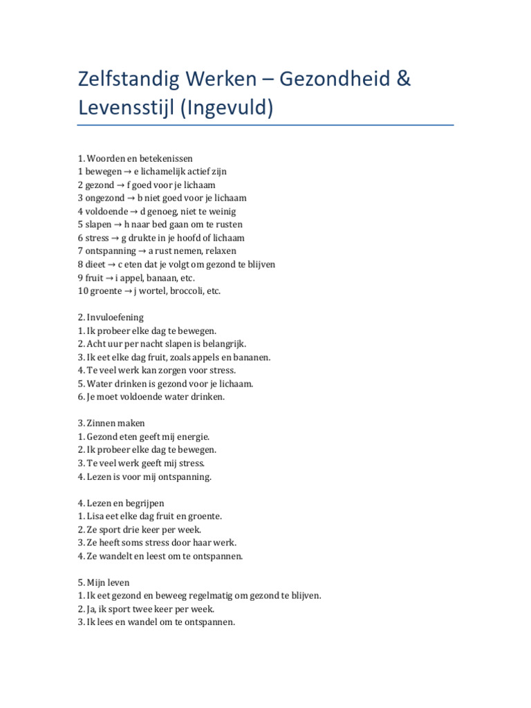 Ingevuld Werkblad Gezondheid | PDF
