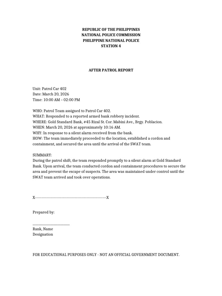 After Patrol Report Station4 | PDF