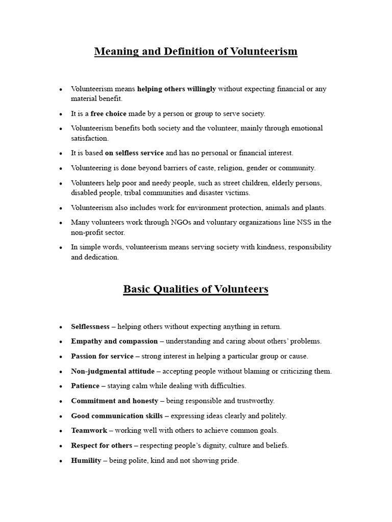 Meaning and Definition of Volunteerism | PDF | Volunteering | Social ...